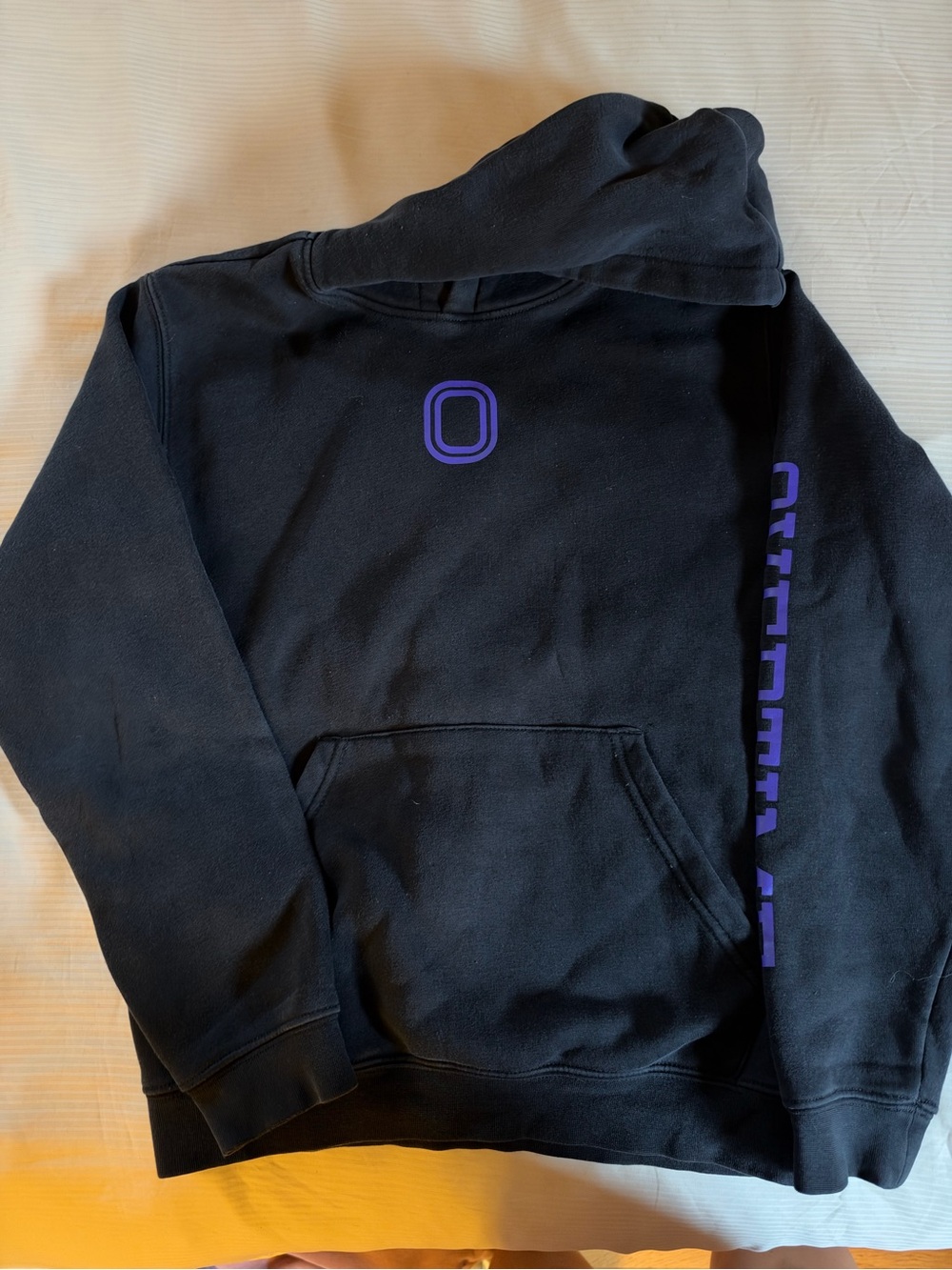 Black Kids Pullover Hoodie with Purple Logo Accent